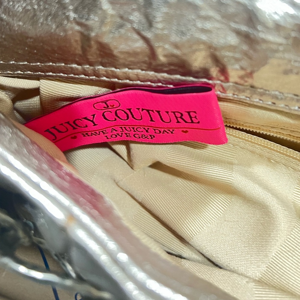Juicy Couture Vintage Metallic Silver Crackled Leather Clutch - Y2K McBling - Picture 10 of 16